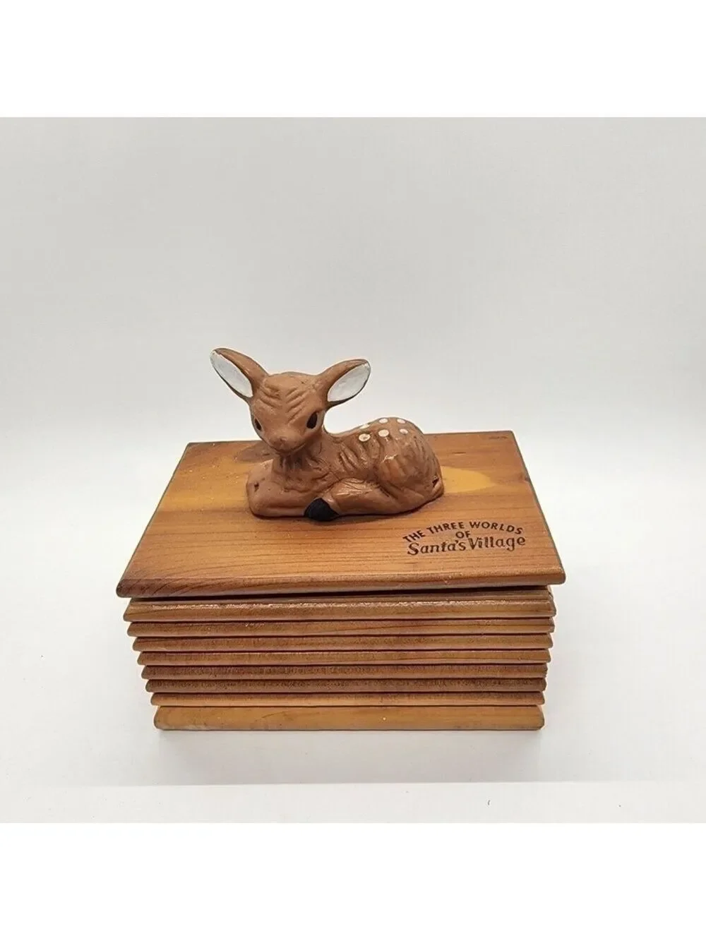 Vintage wood jewelry trinket treasure box baby deer Santa's Village